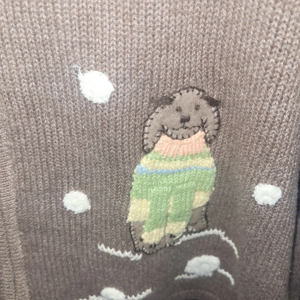 Crazy Horse XL Cardigan Sweater Brown Dogs Embroidered Knit Full Zip‎ vintage - Picture 5 of 6